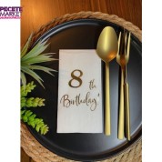 Gold Yaldızlı Beyaz Sekiz Yaş Bırthday Garson Katlama Peçete 16 lı