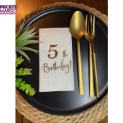 Gold Yaldızlı Beyaz Beş Yaş Bırthday Garson Katlama Peçete 16 lı