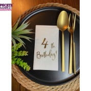 Gold Yaldızlı Beyaz Dört Yaş Bırthday Garson Katlama Peçete 16 lı