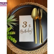Gold Yaldızlı Beyaz Üç Yaş Bırthday Garson Katlama Peçete 16 lı