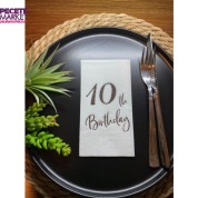 Gümüş Yaldızlı Beyaz On Yaş Bırthday Garson Katlama Peçete 16 lı