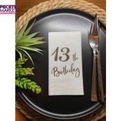 Gümüş Yaldızlı Beyaz On Üç Yaş Bırthday Garson Katlama Peçete 16 lı