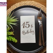 Gümüş Yaldızlı Beyaz On Beş Yaş Bırthday Garson Katlama Peçete 16 lı