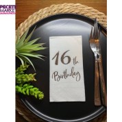 Gümüş Yaldızlı Beyaz On Altı Yaş Bırthday Garson Katlama Peçete 16 lı