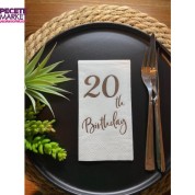 Gümüş Yaldızlı Beyaz Yirmi Yaş Bırthday Garson Katlama Peçete 16 lı