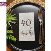 Gümüş Yaldızlı Beyaz Kırk Yaş Bırthday Garson Katlama Peçete 16 lı