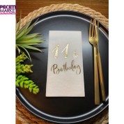 Gold Yaldızlı Beyaz On Bir Yaş Bırthday Garson Katlama Peçete 16 lı