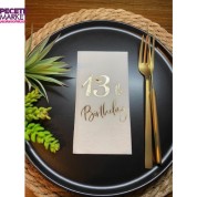 Gold Yaldızlı Beyaz On Üç Yaş Bırthday Garson Katlama Peçete 16 lı