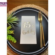 Gold Yaldızlı Beyaz On Beş Yaş Bırthday Garson Katlama Peçete 16 lı