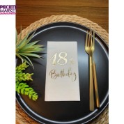Gold Yaldızlı Beyaz On Sekiz Yaş Bırthday Garson Katlama Peçete 16 lı