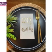 Gold Yaldızlı Beyaz Yirmi Yaş Bırthday Garson Katlama Peçete 16 lı