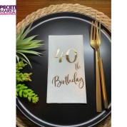 Gold Yaldızlı Beyaz Kırk Yaş Bırthday Garson Katlama Peçete 16 lı