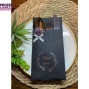 Gümüş Yaldızlı Siyah Çiçekli Afiyet Olsun Cepli Peçete 6 Adet