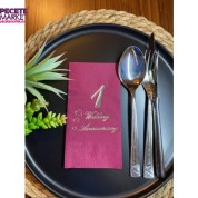 Gümüş Yaldızlı Bordo Birinci Evlilik Yıldönümü Garson Katlama Peçete 16 lı