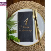 Gold Yaldızlı Siyah Birinci Evlilik Yıldönümü Garson Katlama Peçete 16 lı