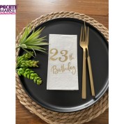 Gold Yaldızlı Beyaz Yirmi Üç Bırthday Garson Katlama Peçete 16 lı