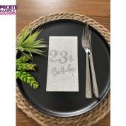 Gümüş Yaldızlı Beyaz Yirmi Üç Bırthday Garson Katlama Peçete 16 lı