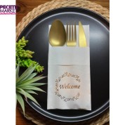 Gold Yaldızlı Beyaz Welcome Cepli Peçete 12 lı 40x40