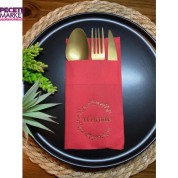 Gold Yaldızlı Kırmızı Welcome Cepli Peçete 12 lı 40x40