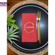 Gold Yaldızlı Kırmızı Welcome Garson Katlama Peçete 16 lı