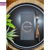 Gümüş Yaldızlı Siyah Welcome Garson Katlama Peçete 16 lı