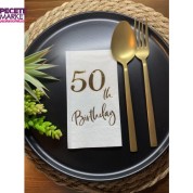 Gold Yaldızlı Beyaz Elli Yaş Bırthday Garson Katlama Peçete 16 lı