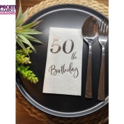 Gümüş Yaldızlı Beyaz Elli Yaş Bırthday Garson Katlama Peçete 16 lı