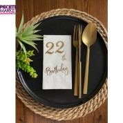 Gold Yaldızlı Beyaz Yirmi İki Bırthday Garson Katlama Peçete 16 lı