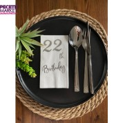 Gümüş Yaldızlı Beyaz Yirmi İki Bırthday Garson Katlama Peçete 16 lı