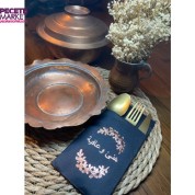 Rose Gold Yaldızlı Siyah Arapça Afiyet Olsun Cepli Peçete 12 lı 40x40