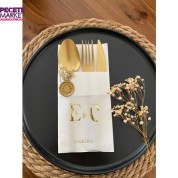 Beyaz Üzeri Gold Mühür Yaldızlı  E & C Detaylı Cepli Peçete 50 Adet