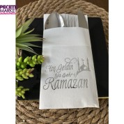 Gümüş Yaldızlı Beyaz Hoş Geldin Ya Şehri Ramazan Cepli Aır Touch Peçete 12 lı 40x40