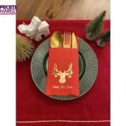 Gold Kırmızı Cepli Aır Touch Yılbaşı Geyik Modeli Peçete 12 Adet 40x40