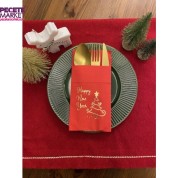 Gold Yaldızlı Kırmızı Happy New Year Çam Ağacı Cepli Peçete 12 lı 40x40