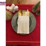 Gold Yaldızlı Beyaz Mutlu Yıllar Cepli Aır Touch Peçete 12 lı 40x40