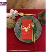 Gold Yaldızlı Kırmızı Yılbaşı Geyik Modeli Peçete