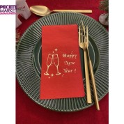 Gold Yaldızlı Kırmızı Yılbaşı Kadeh Happy New Year Peçete 16 lı