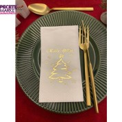 Gold Yaldızlı Beyaz Mutlu Yıllar Çam Ağacı Peçete 16 lı