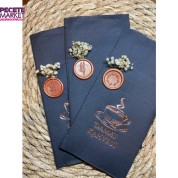 Rose Gold Yaldızlı Siyah Mühürlü Çiçekli Damat Kahvesi Cepli Peçete