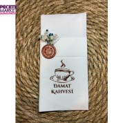 Rose Gold Yaldızlı Beyaz Mühürlü Çiçekli Damat Kahvesi Cepli Peçete