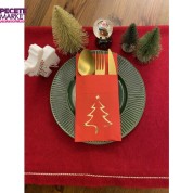 Gold Yaldızlı Yılbaşı Çam Ağacı Desenli 12 li Kırmızı Renkli Kağıt Cepli Peçete