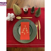 Gold Yaldızlı Yılbaşı Çam Ağacı Desenli 16 lı Kırmızı Renkli Kağıt Peçete