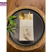Gold Yaldızlı Beyaz Yaprak Cepli Aır Touch Peçete 12 lı 40x40