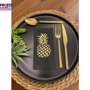Gold Yaldızlı Siyah Ananas Garson Katlama Peçete 16 lı