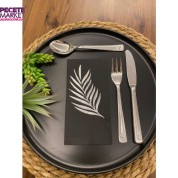 Gümüş Yaldızlı Siyah Yaprak Desenli Peçete 16 lı