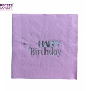 Gümüş Yaldızlı Happy Birthday Pembe Peçete