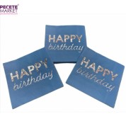 Gümüş Yaldızlı Happy Bırthday Mavi Peçete