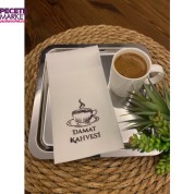 Siyah Yaldızlı Beyaz Damat Kahvesi Cepli Peçete