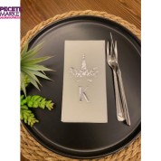 Gümüş Yaldızlı Beyaz Unicorn K Baş Harf Garson Katlama Peçete 50 Adet