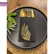Gold Siyah Yaprak Kumaş Dokulu Peçete 12 Adet 40x40